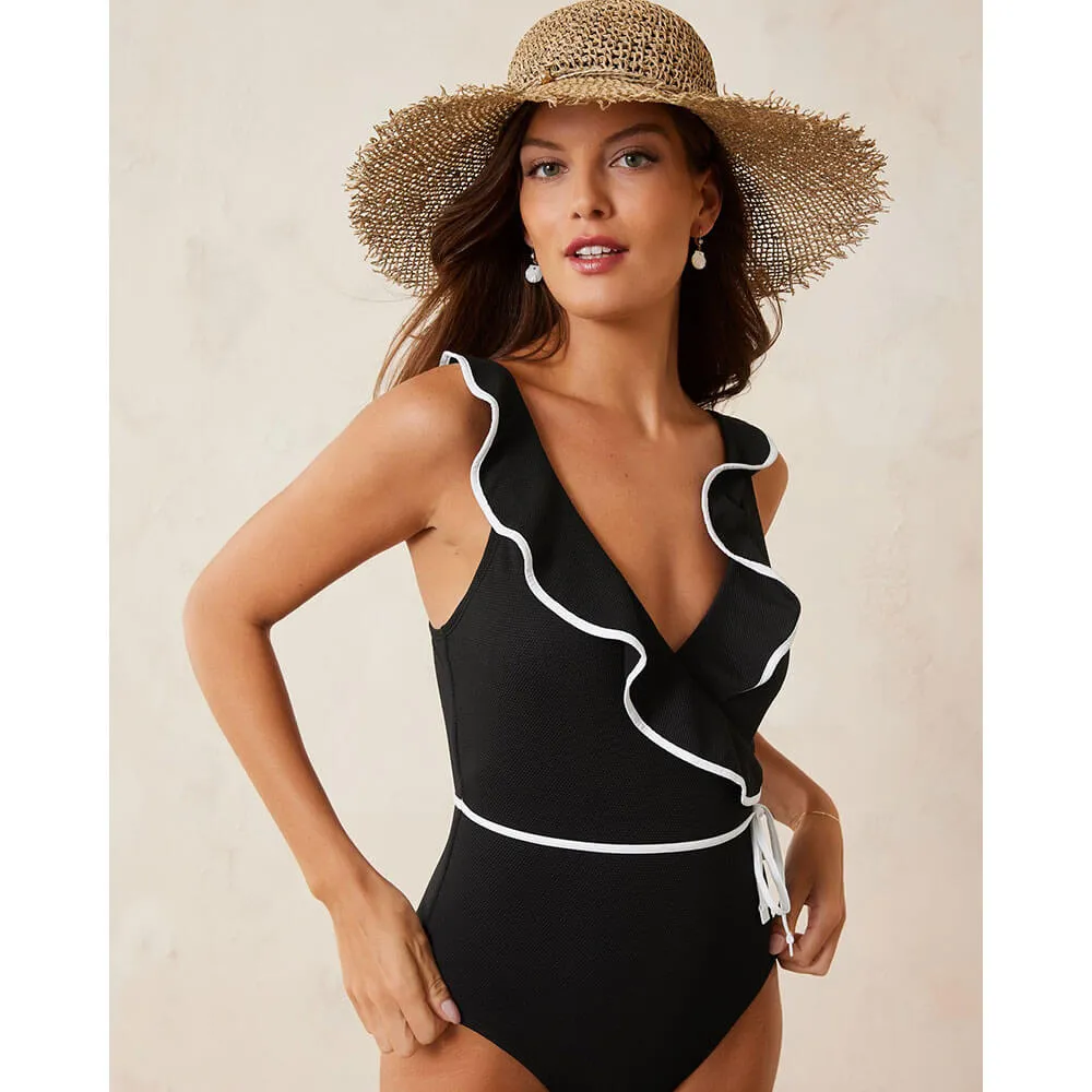 Womens Tommy Bahama Swimwear Tommy Bahama Island Cays Cabana Wrap One Piece Swimsuit -Black*