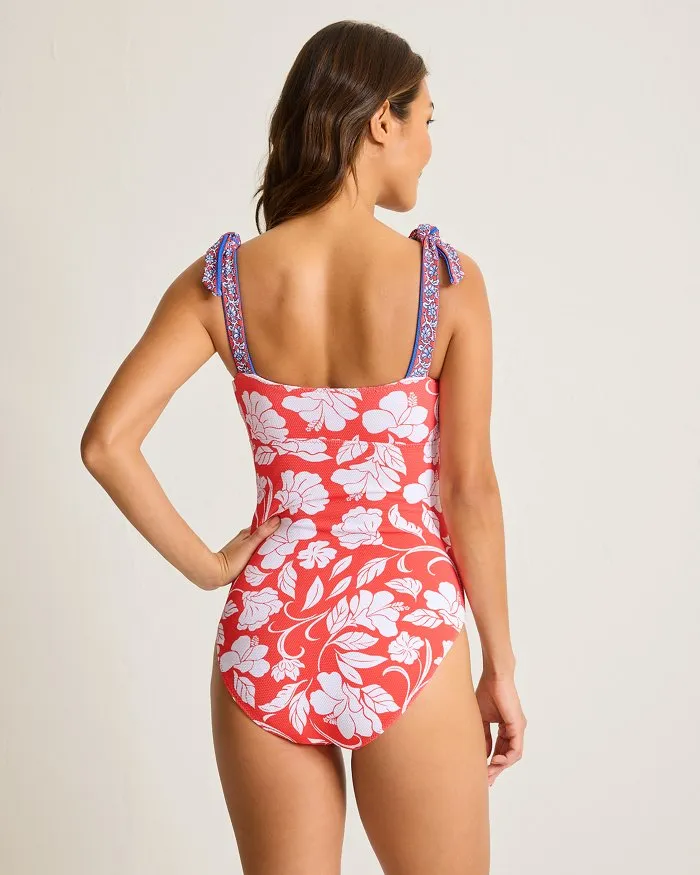 Womens Tommy Bahama Swimwear Tommy Bahama Island Cays Fiori Bandeau One Piece Swimsuit - Citrus Coral
