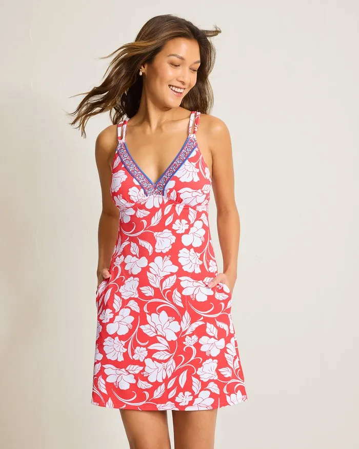 Womens Tommy Bahama Swimwear Tommy Bahama Island Cays Fiori V Spa Dress Cover Up - Citrus Coral