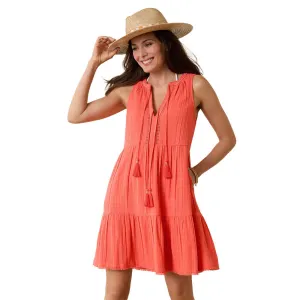 Womens Tommy Bahama Swimwear Tommy Bahama Mykonos Text Gauze Short Dress Cover Up - Burnt Coral
