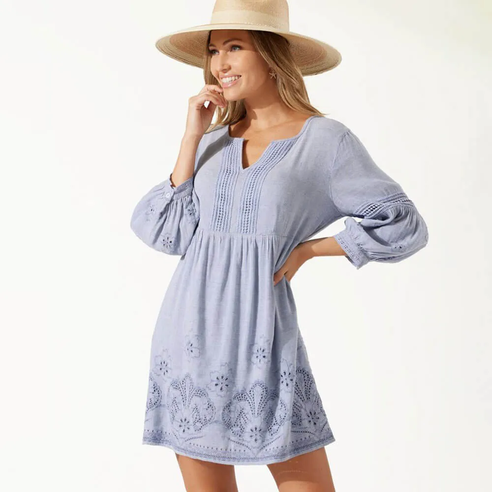 Womens Tommy Bahama Swimwear Tommy Bahama St. Lucia Split Neck Dress Coverup - Billowy Blue