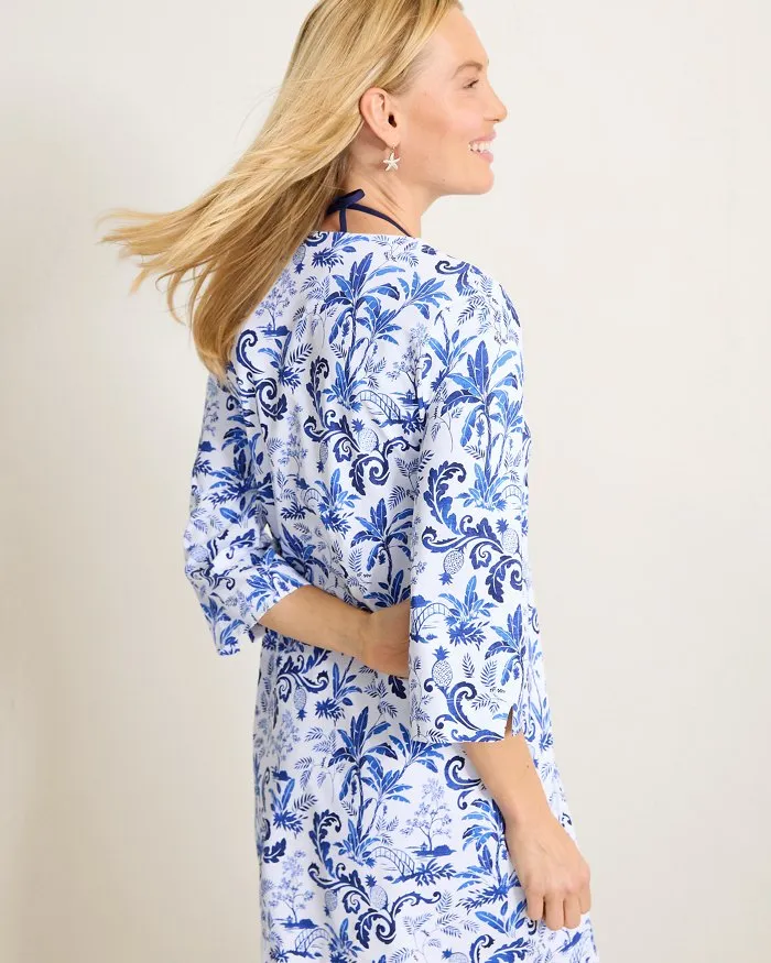 Womens Tommy Bahama Swimwear Tommy Bahama Terrazzo Tile Sleeve Spa Dress Cover Up - Mountain Bluebell