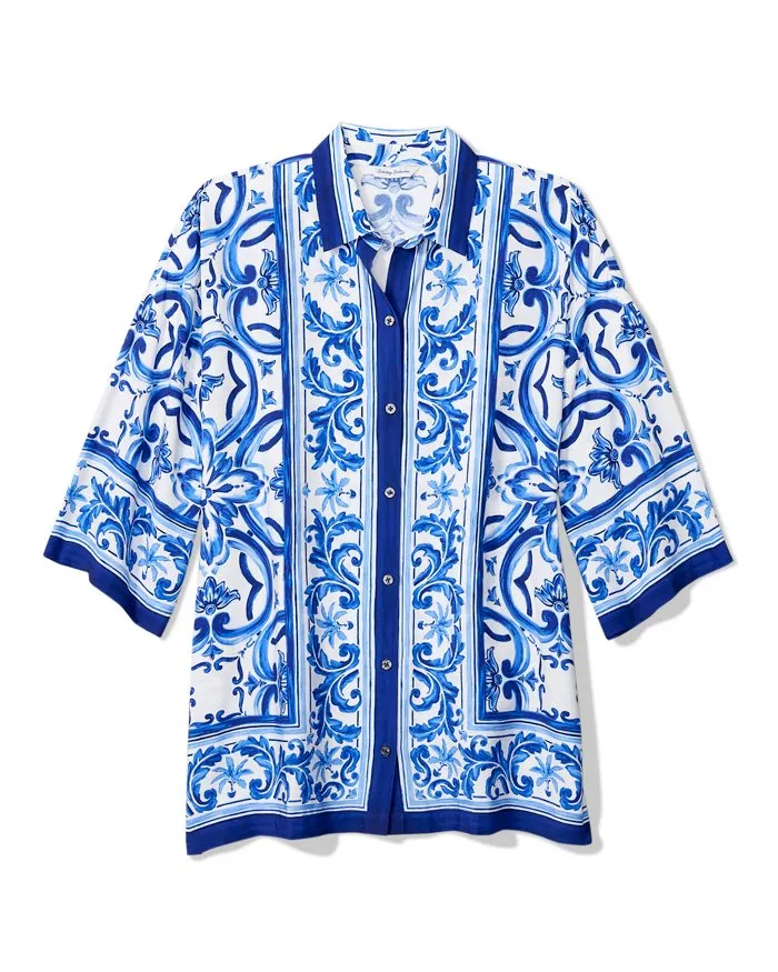 Womens Tommy Bahama Swimwear Tommy Bahama Terrazzo Tile Tunic Shirt Cover Up - Palace Blue