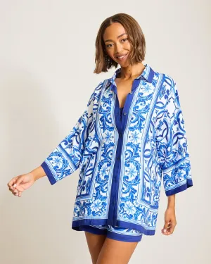 Womens Tommy Bahama Swimwear Tommy Bahama Terrazzo Tile Tunic Shirt Cover Up - Palace Blue