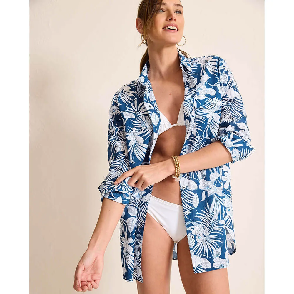 Womens Tommy Bahama Swimwear Tommy Bahama Womens Blooms Boyfriend Shirt Coverup - Indigo Tide*