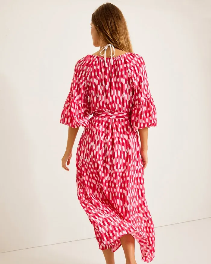 Womens Tommy Bahama Swimwear Tommy Bahama Womens Ikat Stripe Midi Dress Coverup - Red Hibiscus