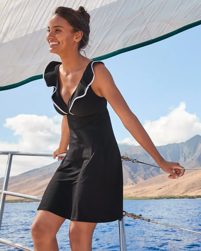 Womens Tommy Bahama Swimwear Tommy Bahama Womens Island Cays Cabana Flounce Spa Coverup - Black