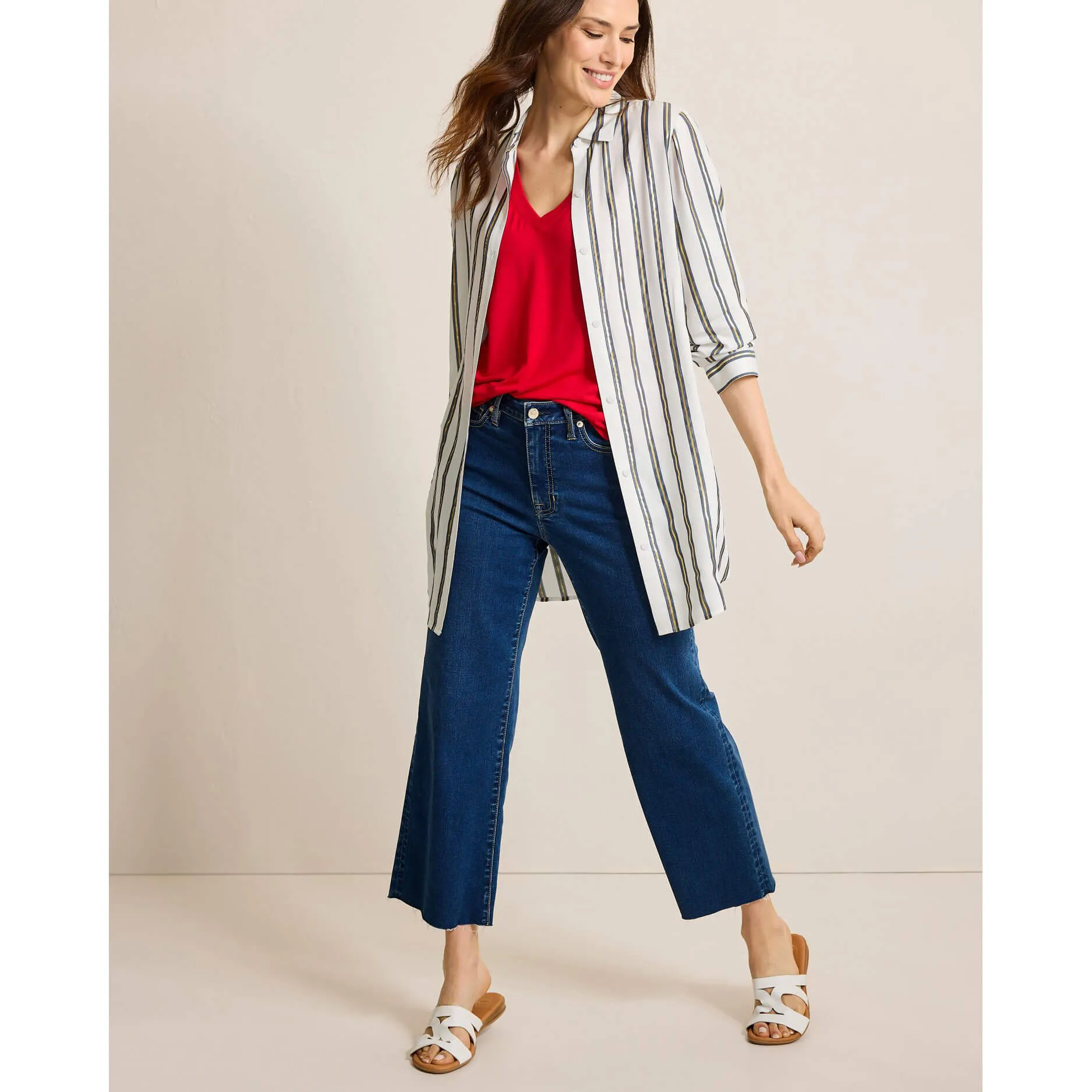 Womens Tommy Bahama Swimwear Tommy Bahama Womens Shimmer Stripe Boyfriend Shirt Coverup - Mare Navy
