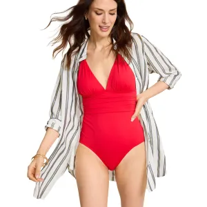 Womens Tommy Bahama Swimwear Tommy Bahama Womens Shimmer Stripe Boyfriend Shirt Coverup - Mare Navy