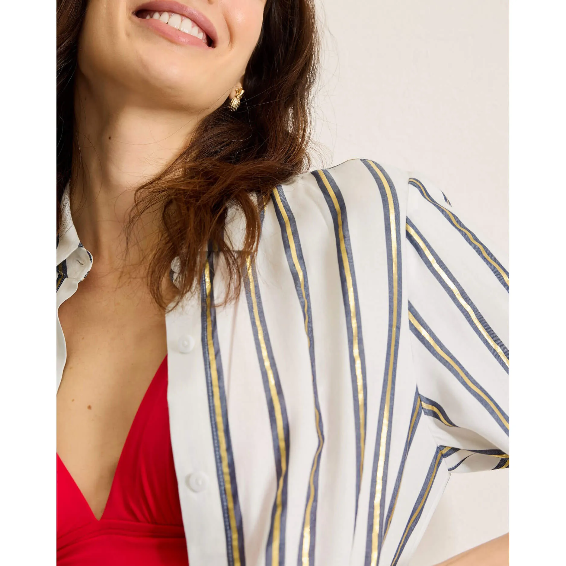 Womens Tommy Bahama Swimwear Tommy Bahama Womens Shimmer Stripe Boyfriend Shirt Coverup - Mare Navy